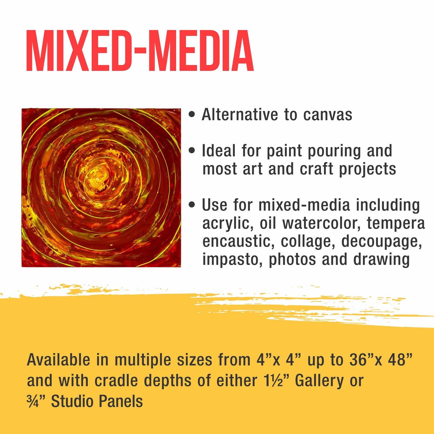 4x4 inch Cradled Wood Panels for Painting, Gallery 1-1/2&#x22; Deep (4 Pack) - Artist Depth Wooden Wall Canvases - Mixed-Media Craft, Acrylic, Oil, Encaustic, Paint Pouring