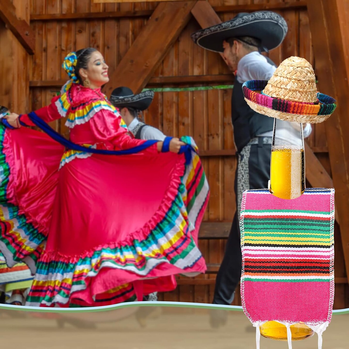 24 Sets Tiny Sombrero Hats Mini Serapes for Bottles Colorful Beer Poncho Cover Cape Sombrero Bottles Topper for Cinco De Mayo Mexican Fiesta Party Table Decorations