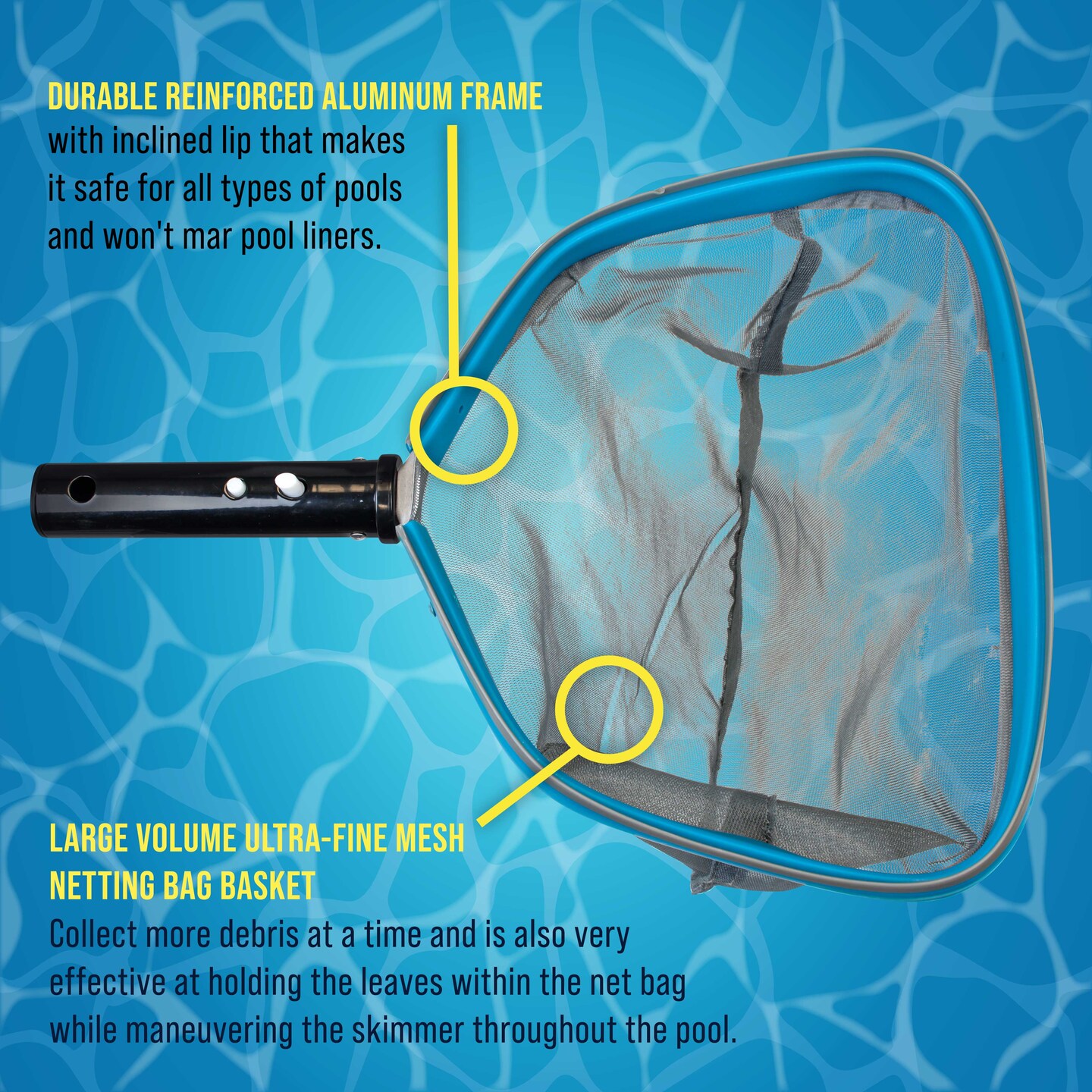 U.S. Pool Supply 11&#x22; Swimming Pool, Spa Leaf Skimmer Rake Net - 11&#x22; Deep Ultra Fine Mesh Netting Bag Basket, Strong Aluminum Frame, Inclined Lip