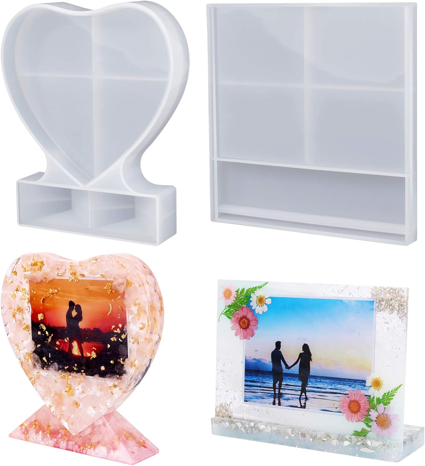 LET&#x27;S RESIN Epoxy Molds Silicone, Large Size Picture Frames Silicone Molds Rectangle &#x26; Heart Shape Epoxy Resin Molds for DIY Home Table D&#xE9;cor