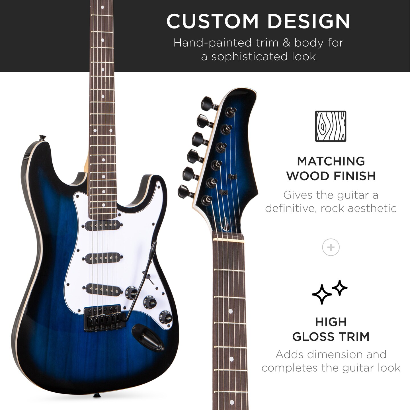 Best Choice Products 39in Full Size Beginner Electric Guitar Kit with Case, Strap, Amp, Whammy Bar