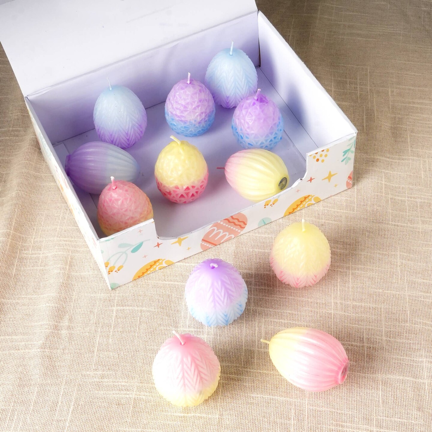 Easter Multicolor Pattern Egg Ombrey Candle-Pack Of 12