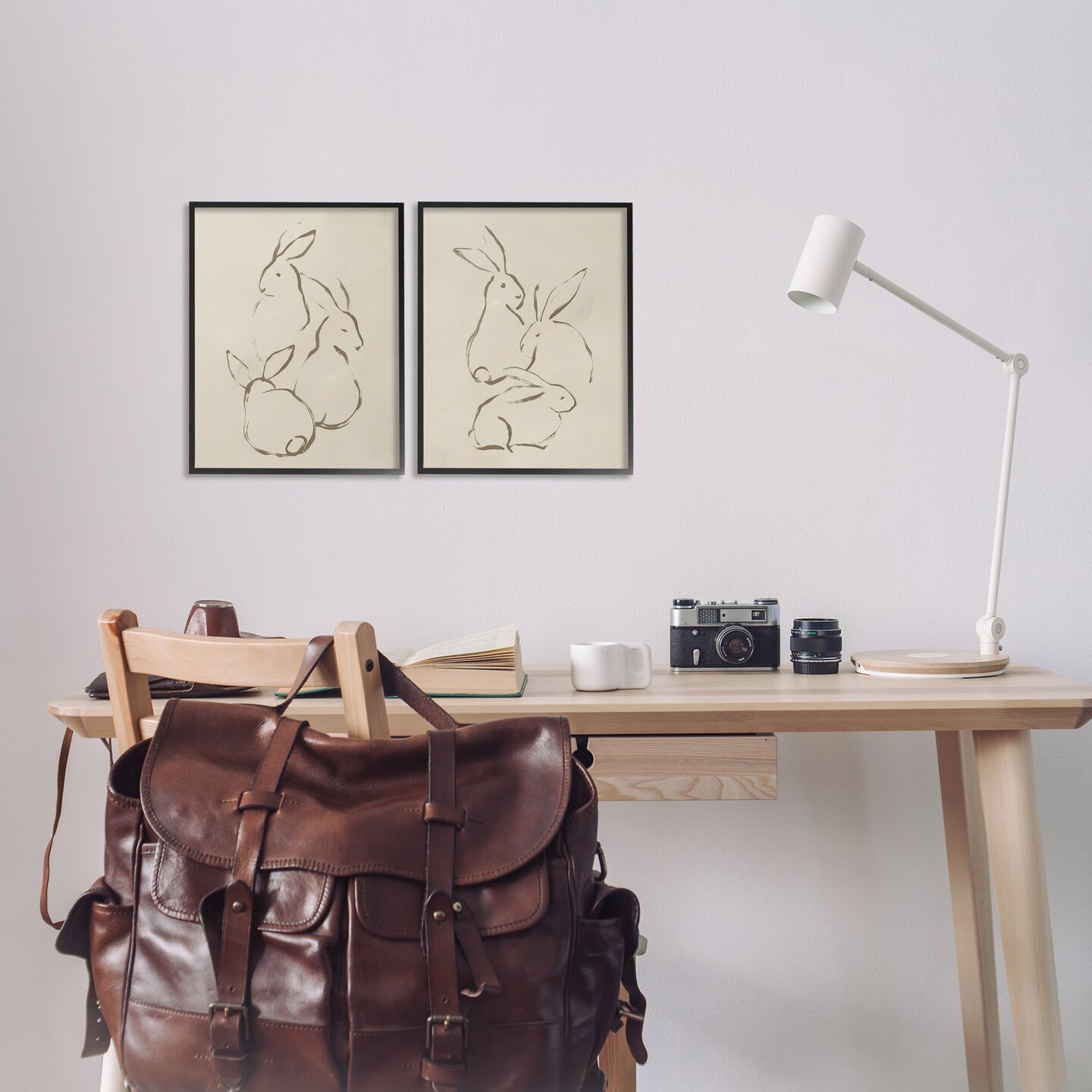 Stupell Industries Earthtone Sitting Rabbits Sketch 2 pc Framed Giclee Wall Art Set Design by June Erica Vess