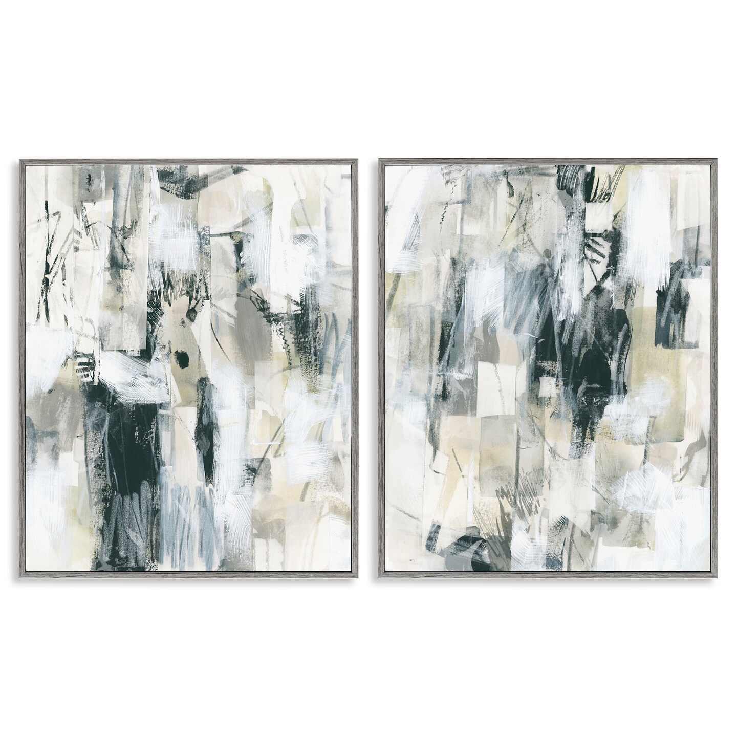 Stupell Industries Abstract Charcoal and Beige 2 pc Framed Giclee Wall Art Set Design by June Erica Vess
