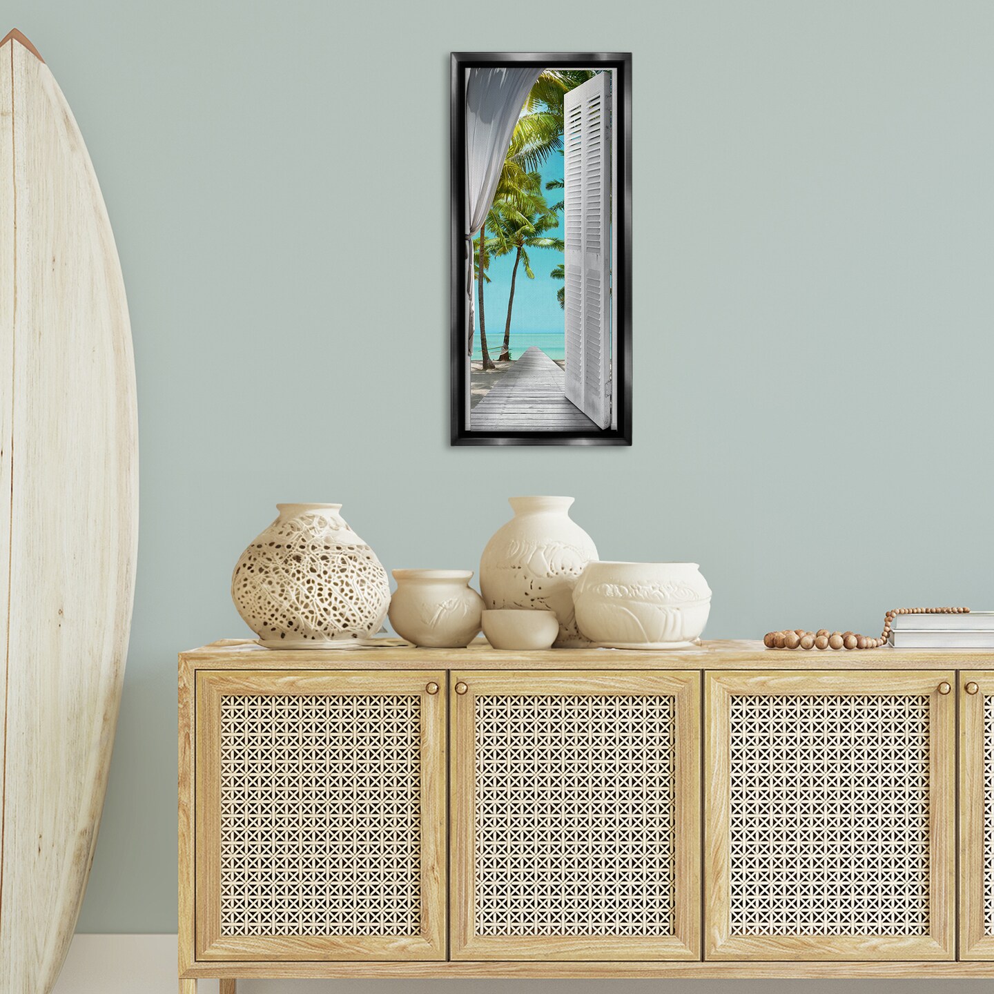 Stupell Industries Tropical Beach Villa View Framed Floater Canvas Wall Art Design by Reinders