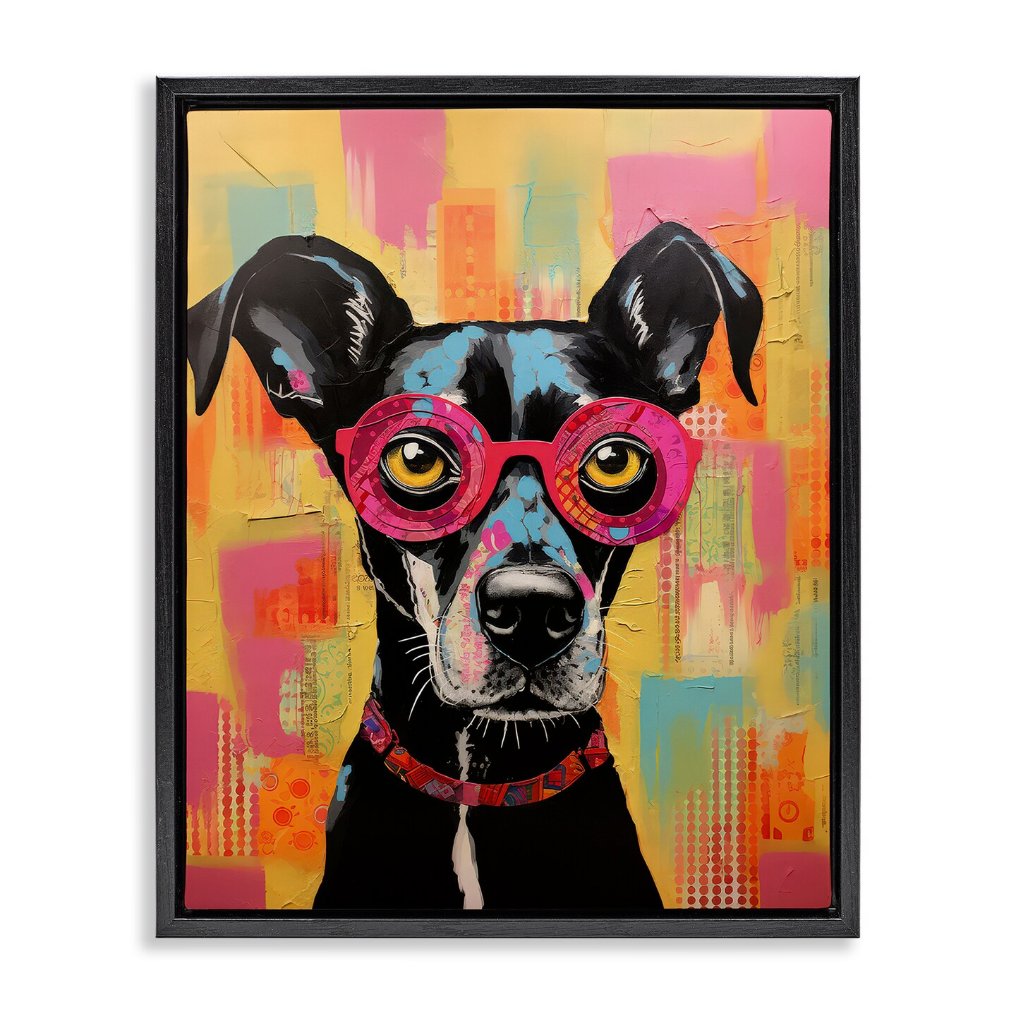Stupell Industries Dog with Fun Glasses Framed Floater Canvas Wall Art Design by LSR Design Studio