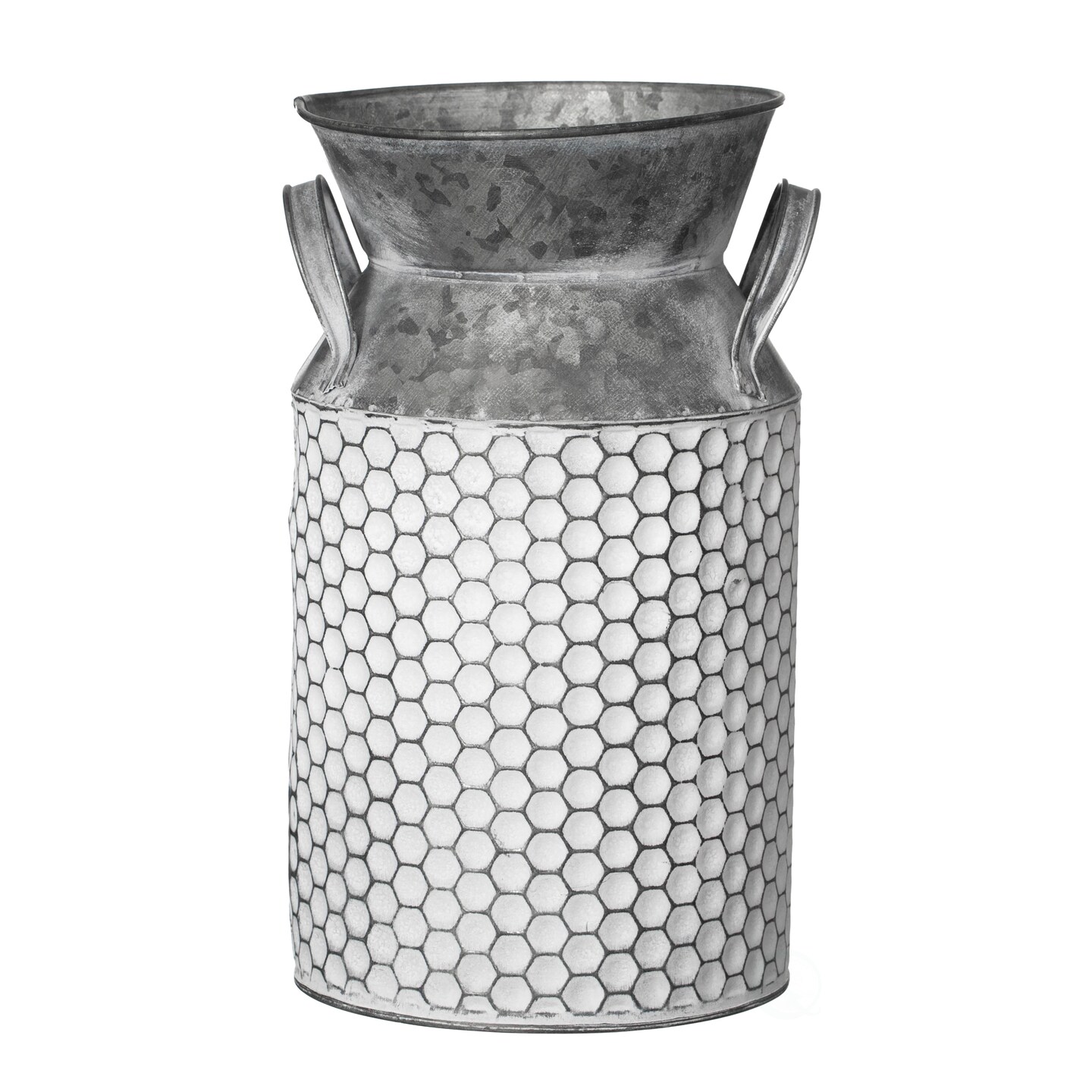 Vintiquewise 11-Inch Vintage Farmhouse Decorative Milk Bucket Vase - Rustic French Country Decor Jug with Handles for Flowers Shabby Chic Centerpiece Table Decor Garden Accent Primitive Tin Holder