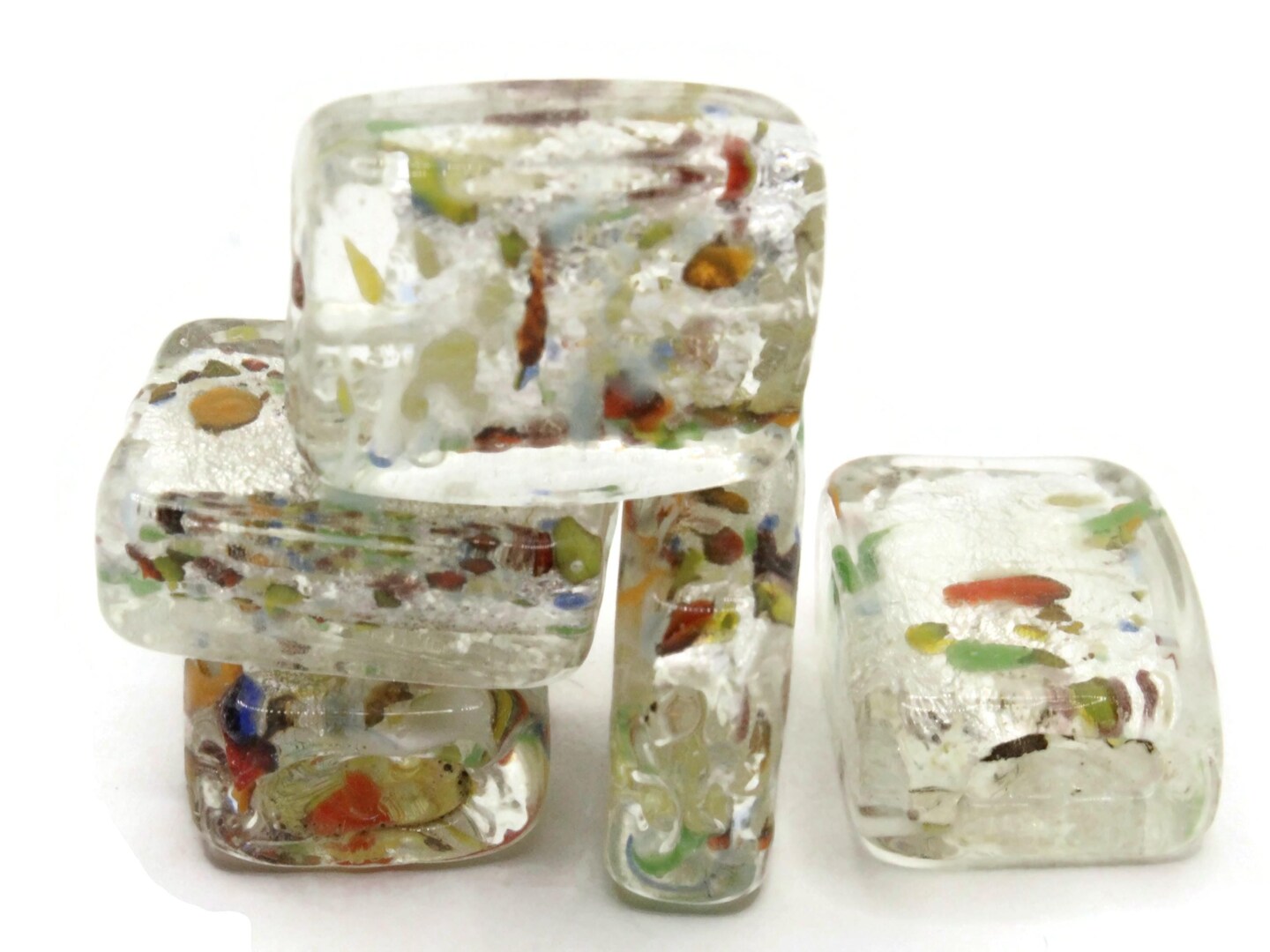 5 20mm Clear Speckled Rectangle Flat Rectangle Lampwork Glass Beads