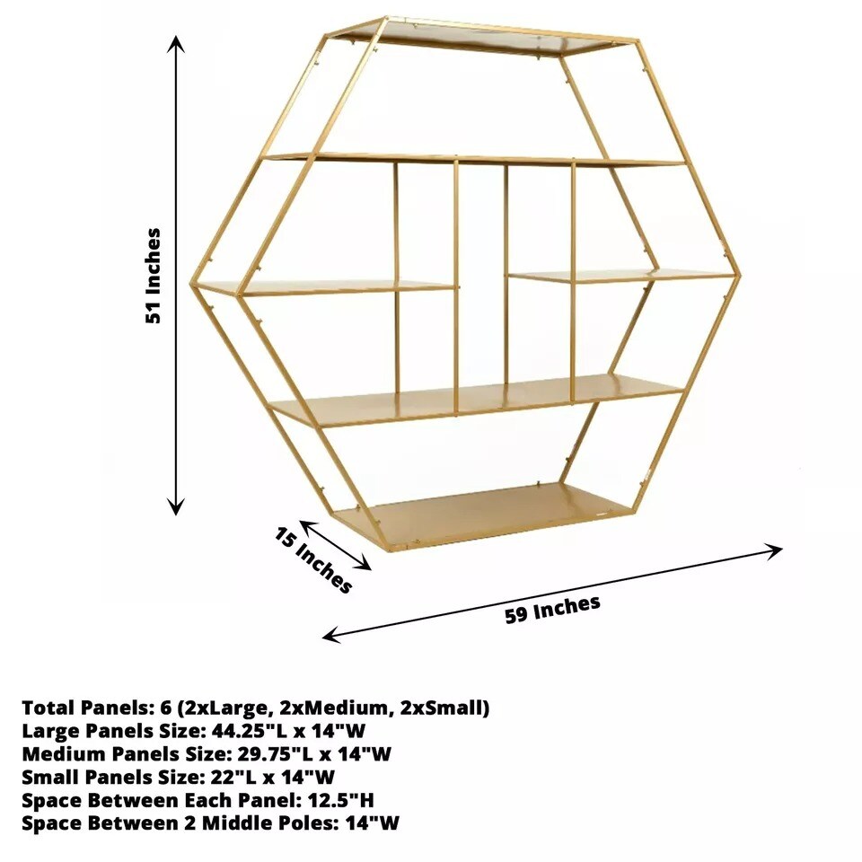 4 feet Gold Large Hexagon Metal Cake Dessert DISPLAY STAND Arch Backdrop Party