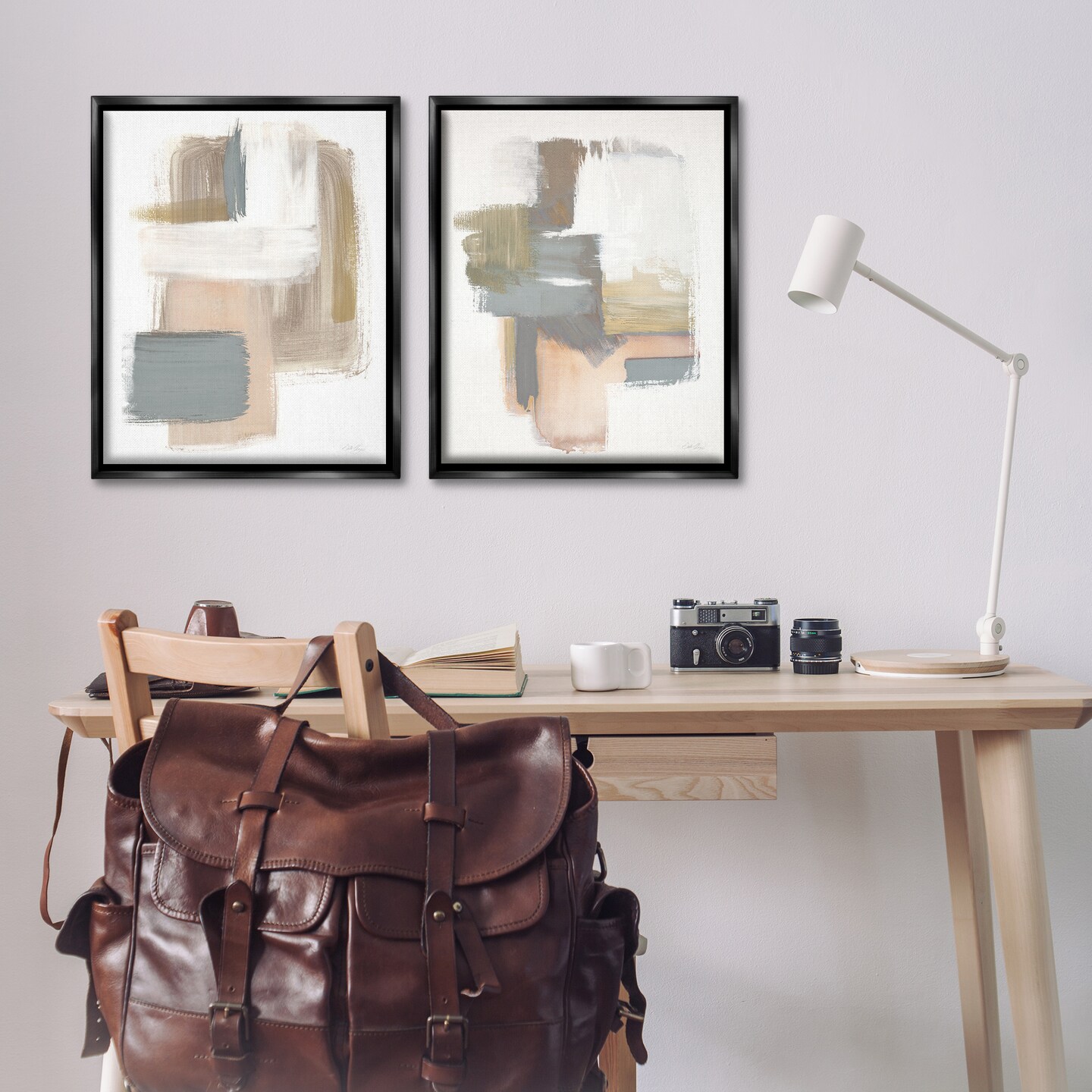 Stupell Industries Abstract Beige Brush Stroked Neutrals 2 pc Framed Floater Canvas Wall Art Set Design by Stella Chang