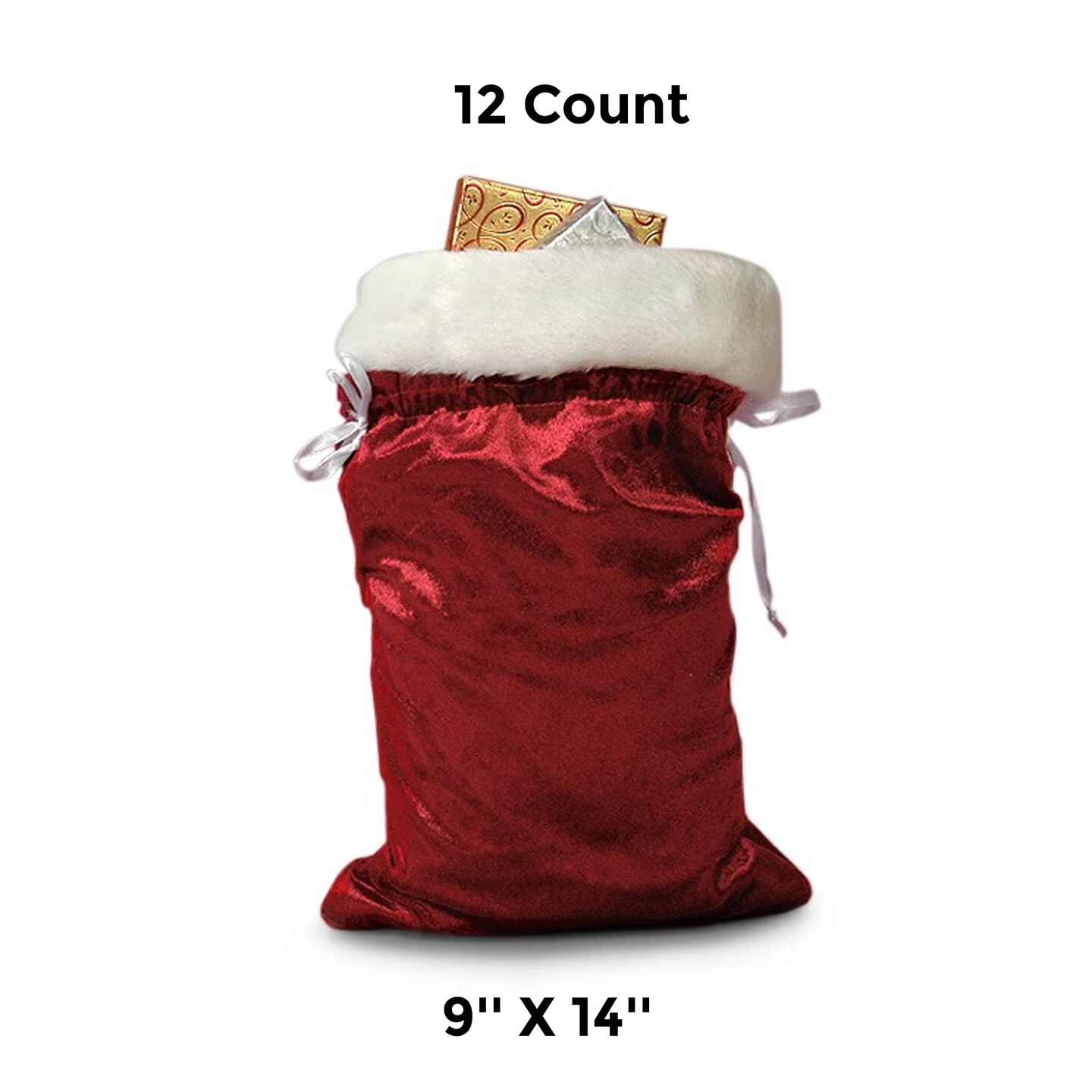 Extra Large Christmas Velvet Gift Bag with Fur Accent 9" x 14"