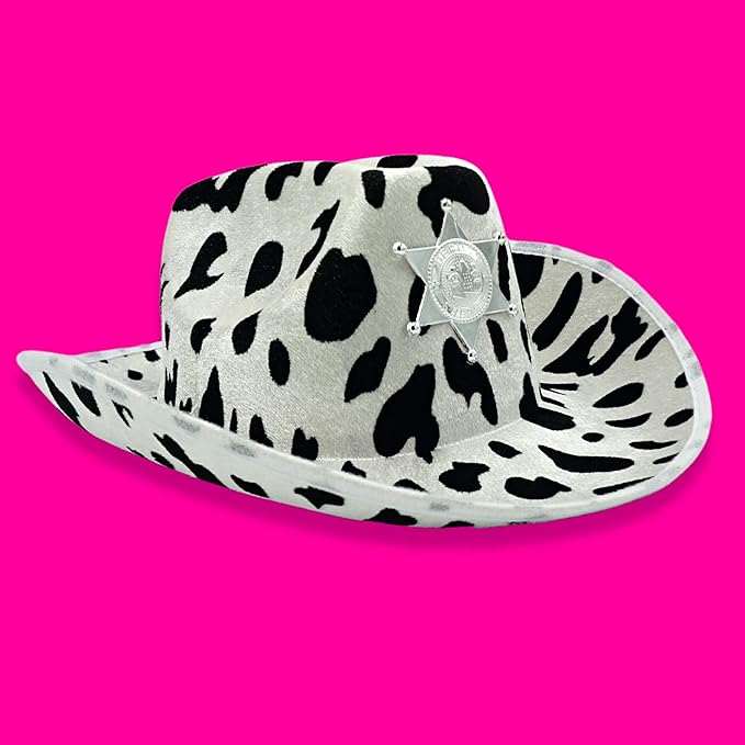 4E&#x2019;s Novelty Cow Print Cowboy Hat with Bandana for Men &#x26; Women - Velvet Feel Black and White Cowgirl Hat for Cow Themed Party Decorations &#x26; Cosplay