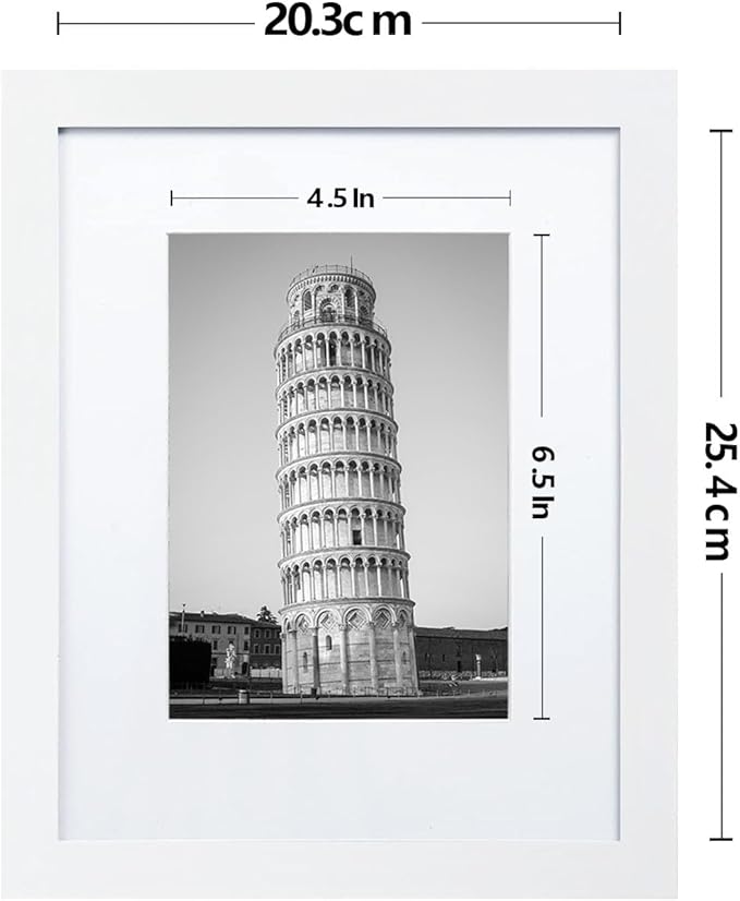 8x10 Picture Frame Set of 9, Display Pictures 5x7 with Mat or 8 x 10 Without Mat, Photo Frame for Wall Mounting or Tabletop Display, White.