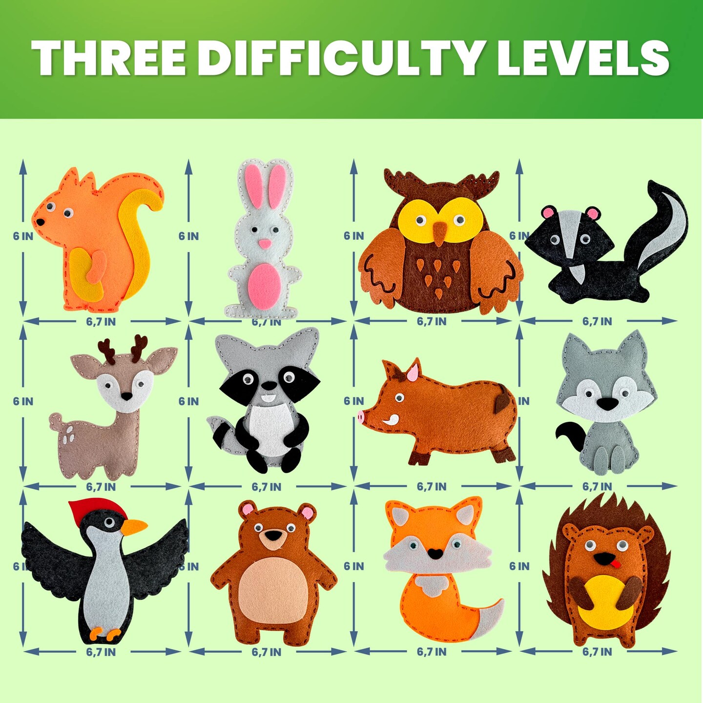 Craft Kits for Kids - 12 Forest Animals Sewing Kit Basic