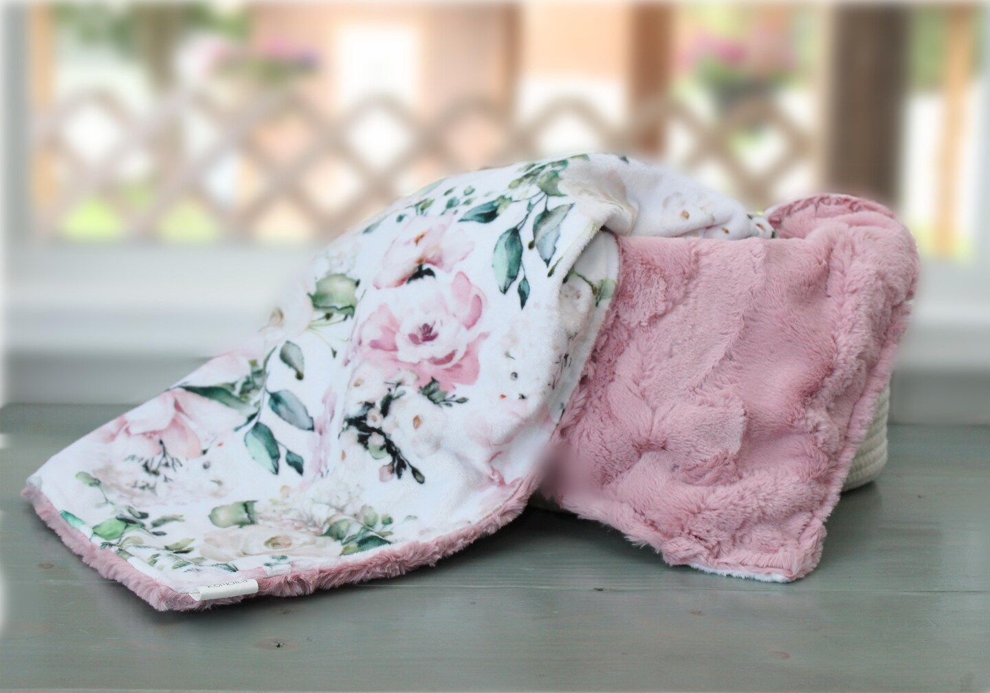 product name is Personalized Baby Blanket, Pink Floral Minky Baby Blanket, Baby Girl Gift, Custom Blanket, Baby Blanket with Name, Pink Baby Blanket