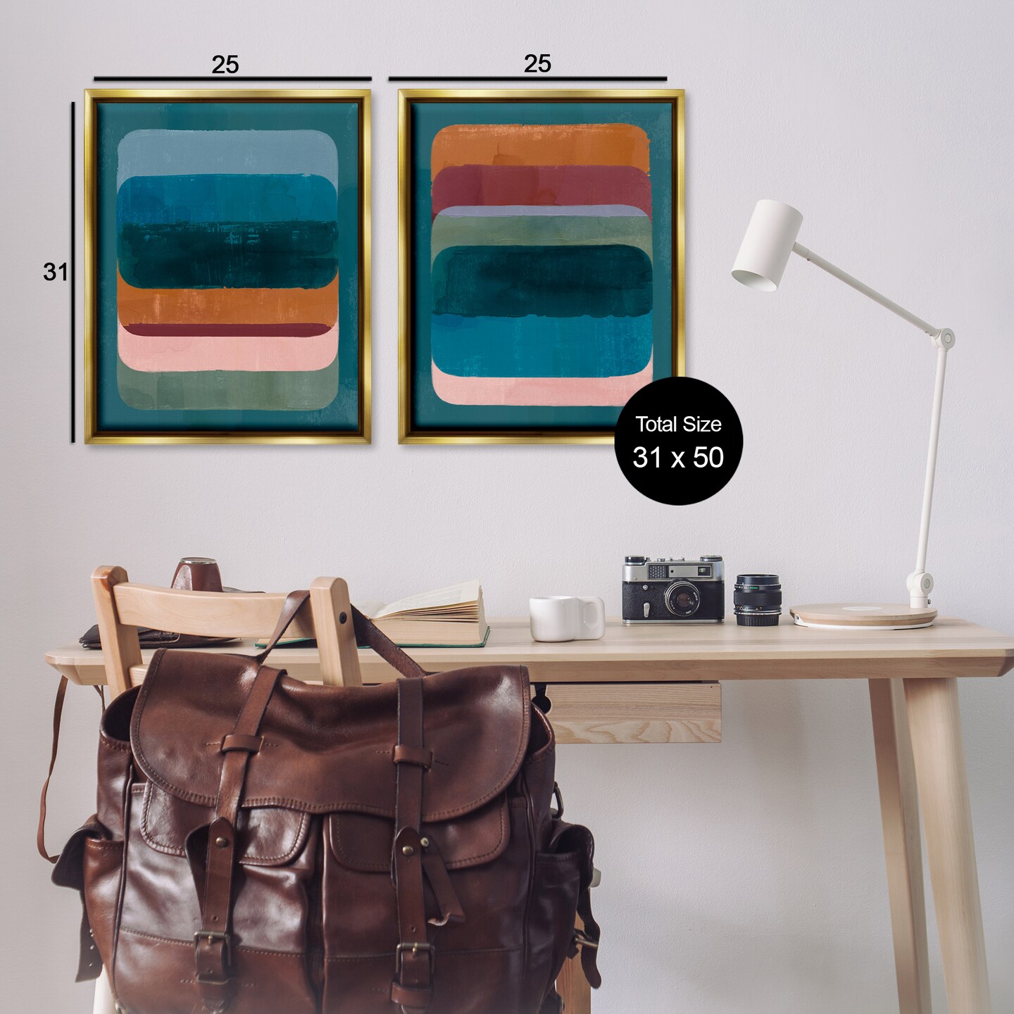 Stupell Industries Abstract Teal Stacked Colors 2 pc Framed Floater Canvas Wall Art Set Design by Victoria Barnes