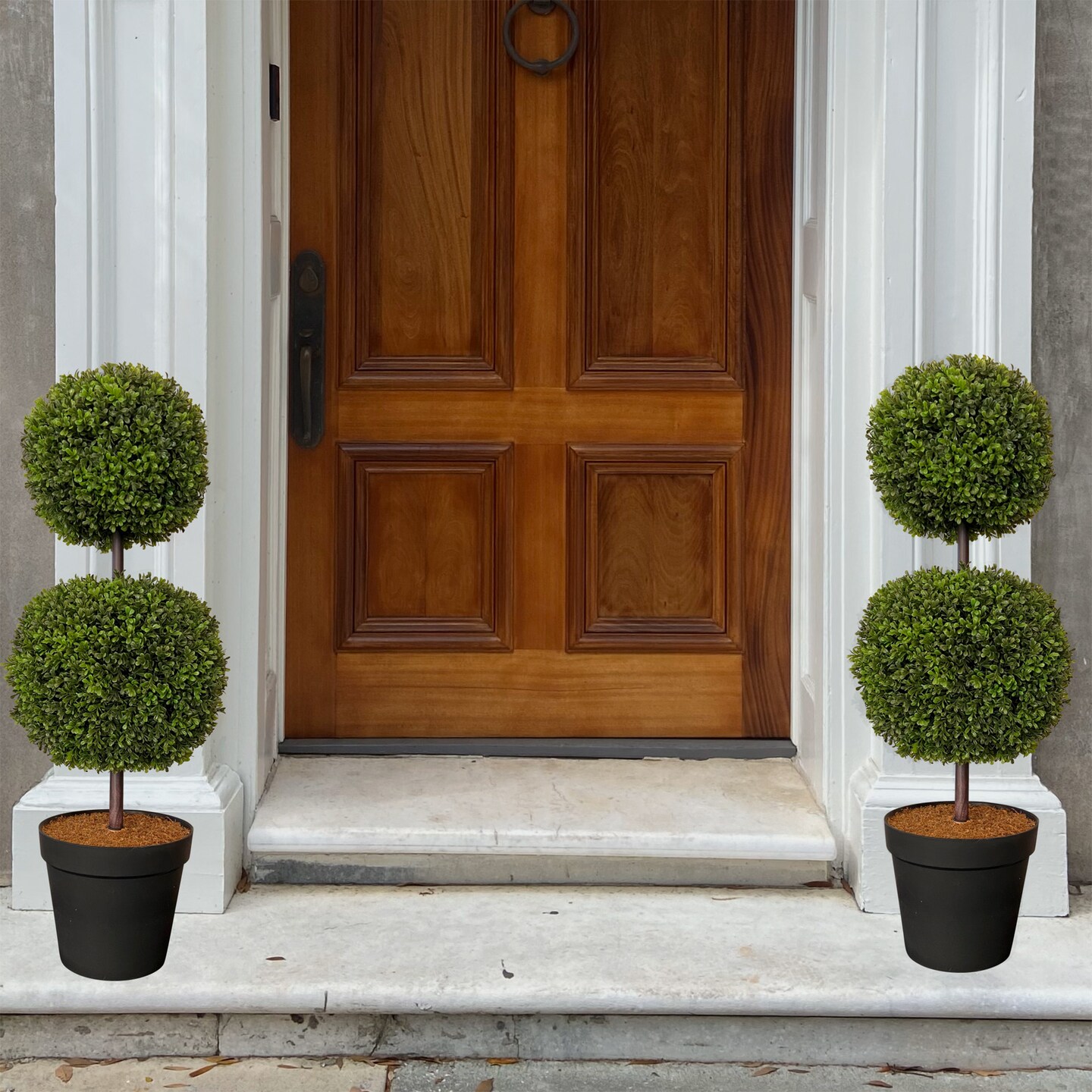Haute Decor Adjustable Artificial Topiary - Includes 1 Artificial Boxwood Topiary for Front Porch - Adjust The Space Between Topiary Balls - Available in Triple or Double Styles