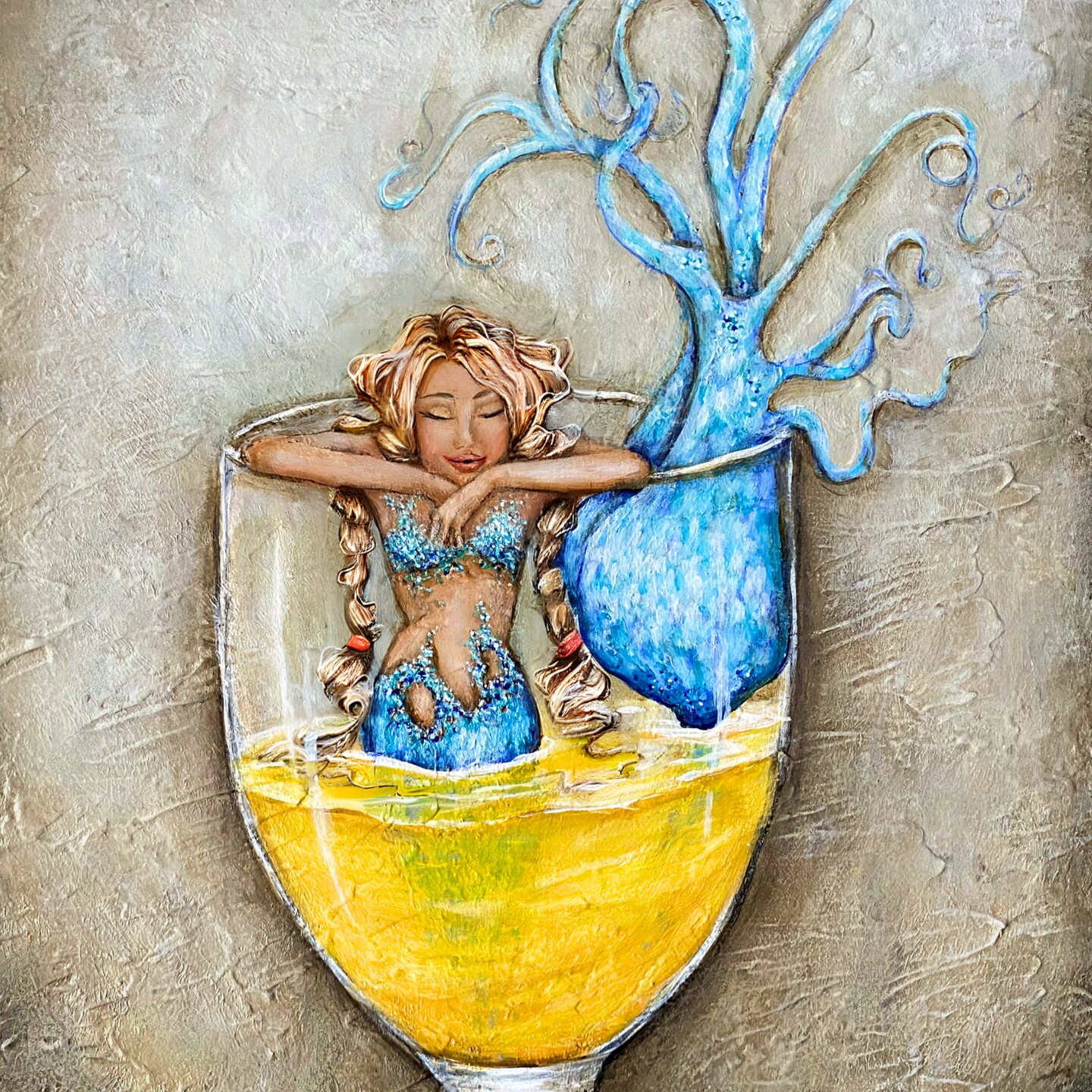 mermaid in wine glass humor art print | MakerPlace by Michaels