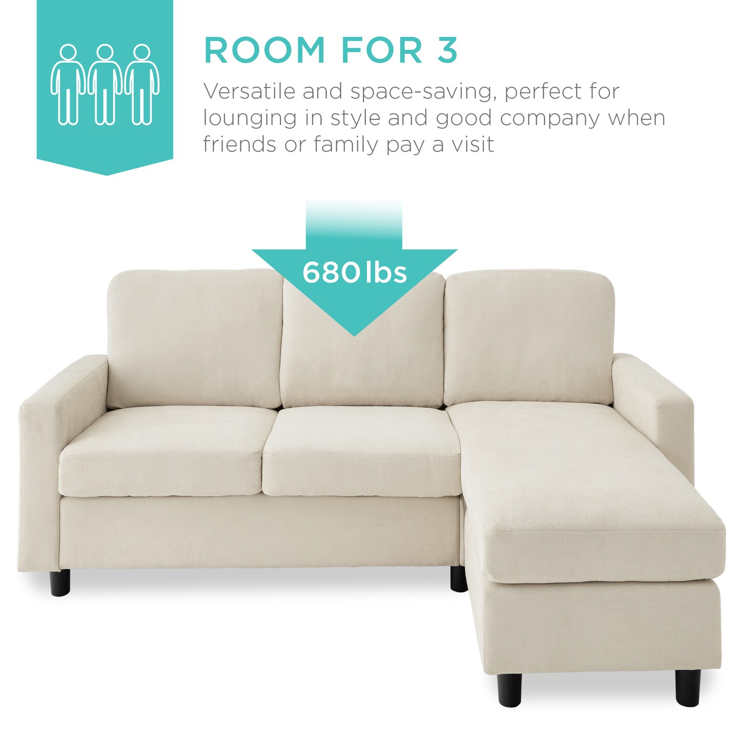Best Choice Products Linen Sectional Sofa Couch w/ Chaise Lounge, Reversible Ottoman Bench