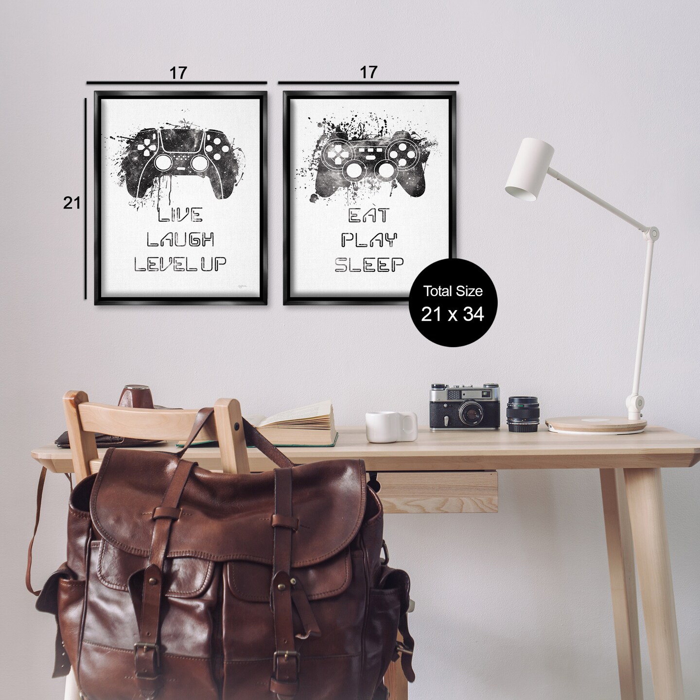Stupell Industries Gamer Play Splash Controllers 2 pc Framed Floater Canvas Wall Art Set Design by Mary Urban