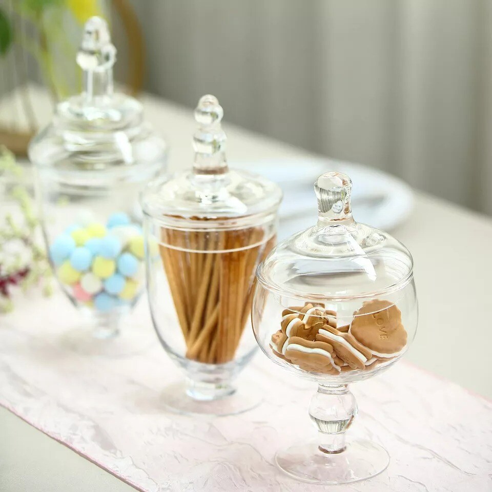 3 pcs 9&#x22; 10&#x22; 11&#x22; tall Clear Glass Apothecary Jars Lids Wedding Supplies
