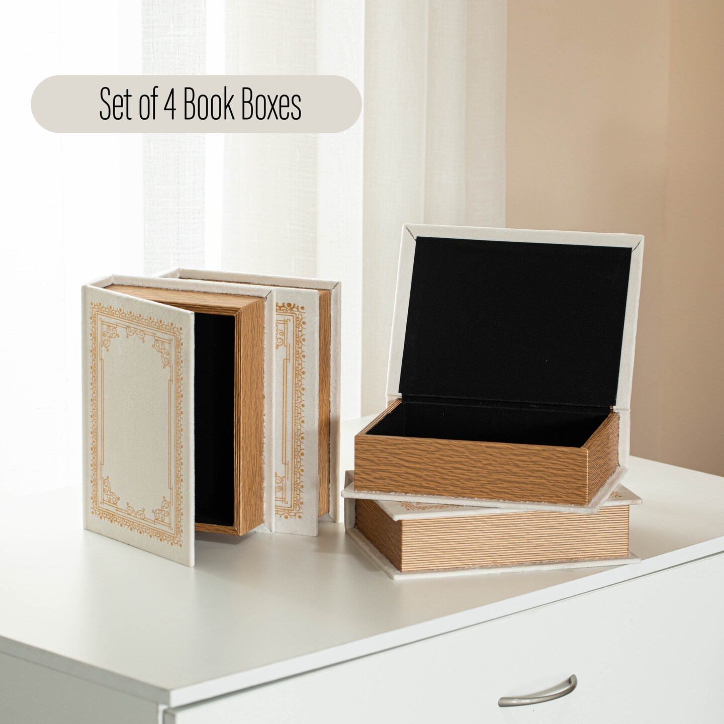 Vintiquewise Set of 4 Vintage Book Design Decorative Boxes – Wedding Card Boxes, Keepsake Boxes, Craft Storage, Jewelry Organizers, Safe Boxes, Table Decor, or Simply as Decorative Storage