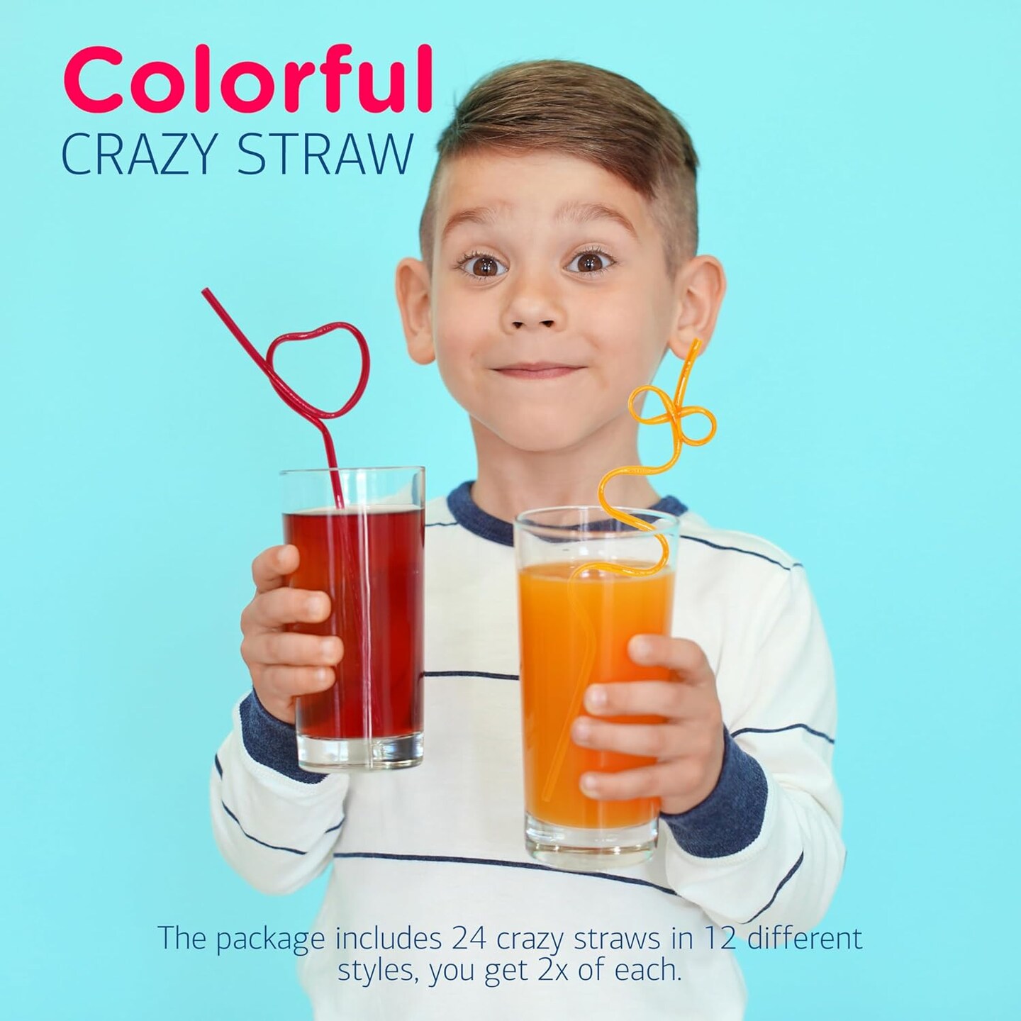 4E's Novelty 24 Pcs Reusable Twisty Straws for Kids & Adults - 10" BPA Free Holiday Crazy Straws for Birthday Party Favors & Valentines Day Gifts
