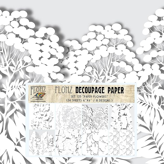 Decoupage Paper Pack (24 Sheets 6"x6") Paper Flowers # Vintage Styled Pattern Paper for Decoupage, Craft and Scrapbooking