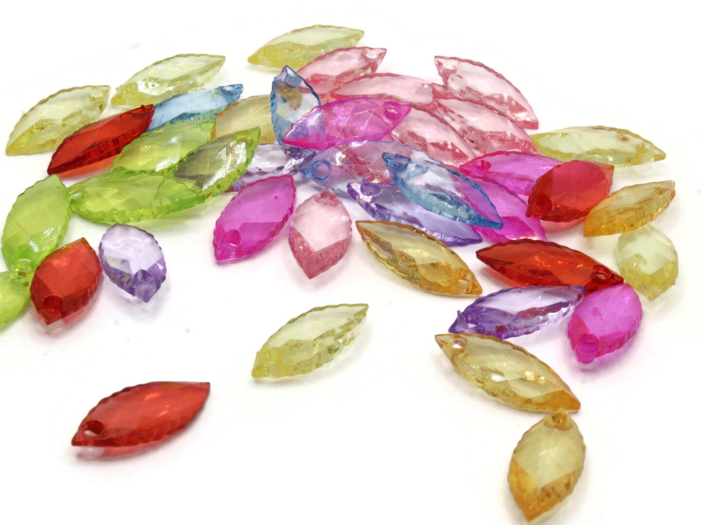 40 25mm Mixed Color Clear Acrylic Flat Marquise Beads
