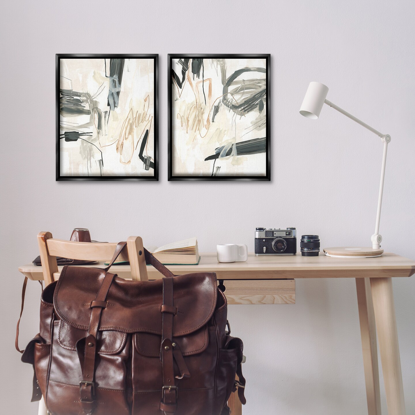 Stupell Industries Abstract Squiggly Beige Lines 2 pc Framed Floater Canvas Wall Art Set Design by June Erica Vess