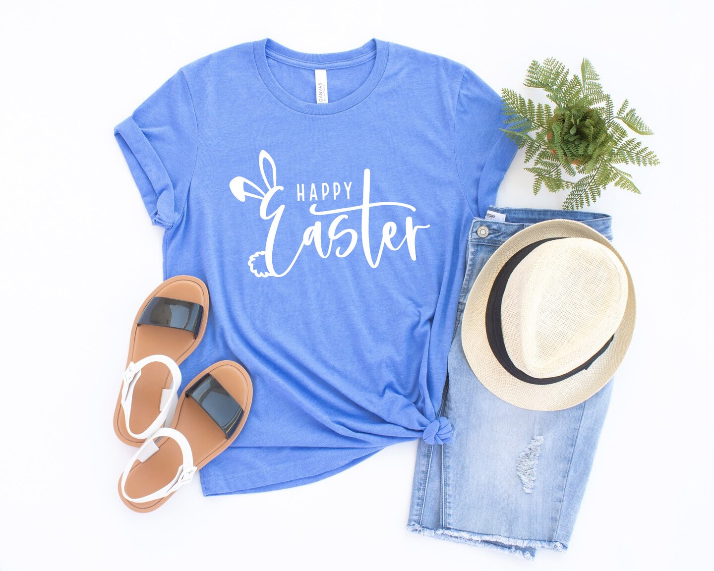Happy Easter T-Shirt, Bunny Ears Easter Tee, Cute Spring Holiday Shirt, Minimalist Easter Graphic Tee, Womens Easter Outfit, Easter Gift Ide product 2