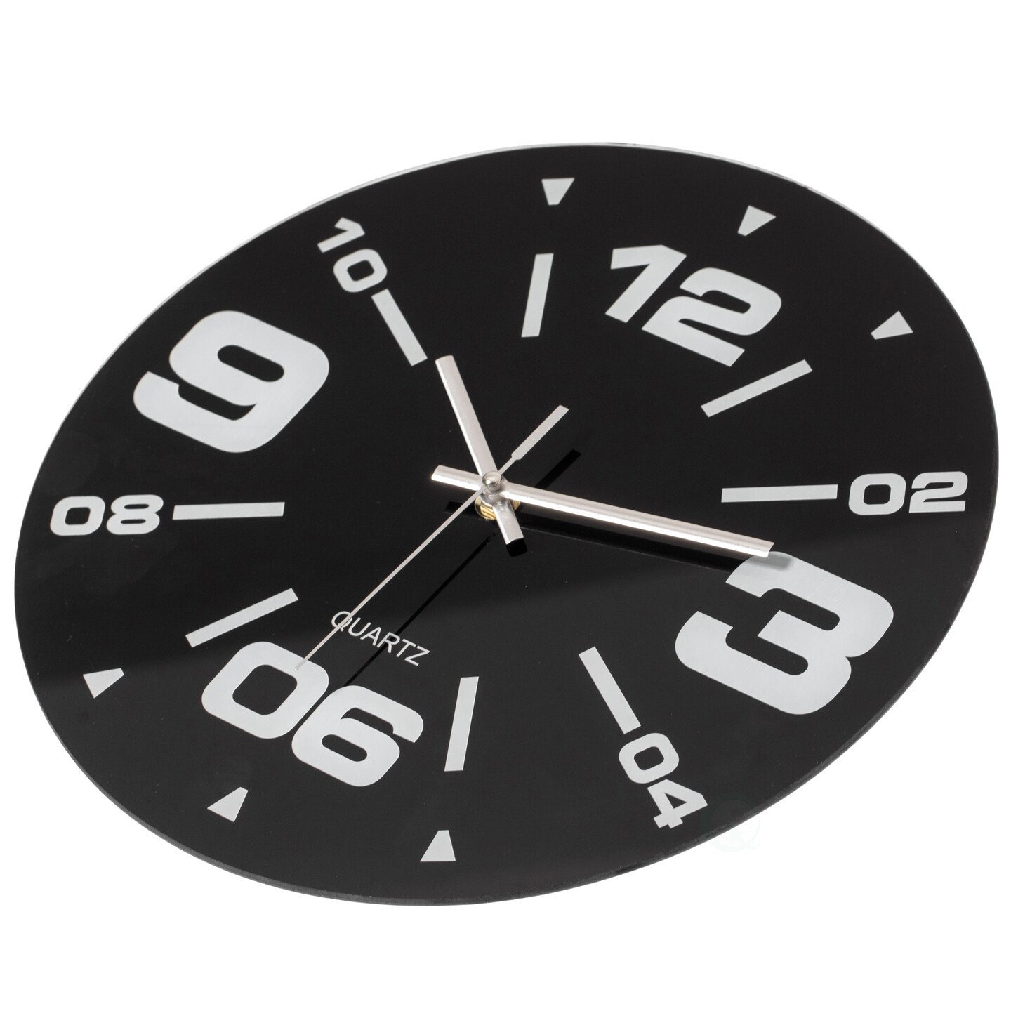 Clockswise Pack of 2 12 inch Black Decorative Unique Modern Round Glass Analog Wall Clock, Perfect for Office, Classroom, Living Room, Dining Room, Bed Room, Entryway and Kitchen Wall Decor.