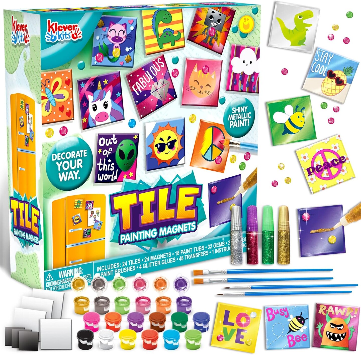 24 Magnetic Mini Tiles Art Kit, Creativity DIY Paint, Arts and Crafts for Kids, DIY Supplies for Party Favors, Family Activity, Birthday Present, Toys Gifts for Boys and Girls Ages3-12