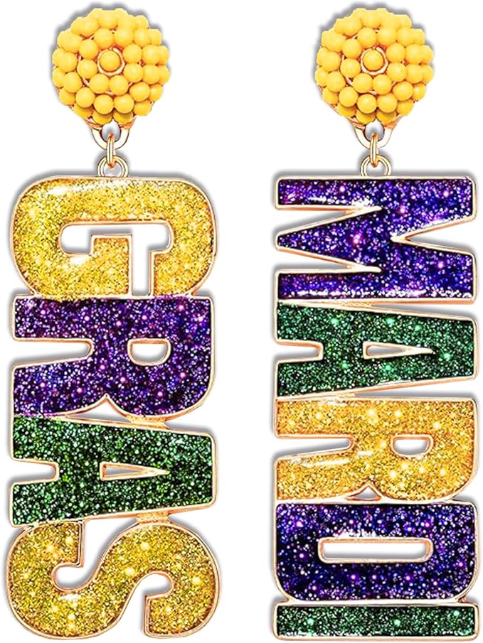 Mardi Gras Beaded Dangle Earrings for Women by 4E&#x27;s Novelty - Festival Accessories and Fashion Jewelry