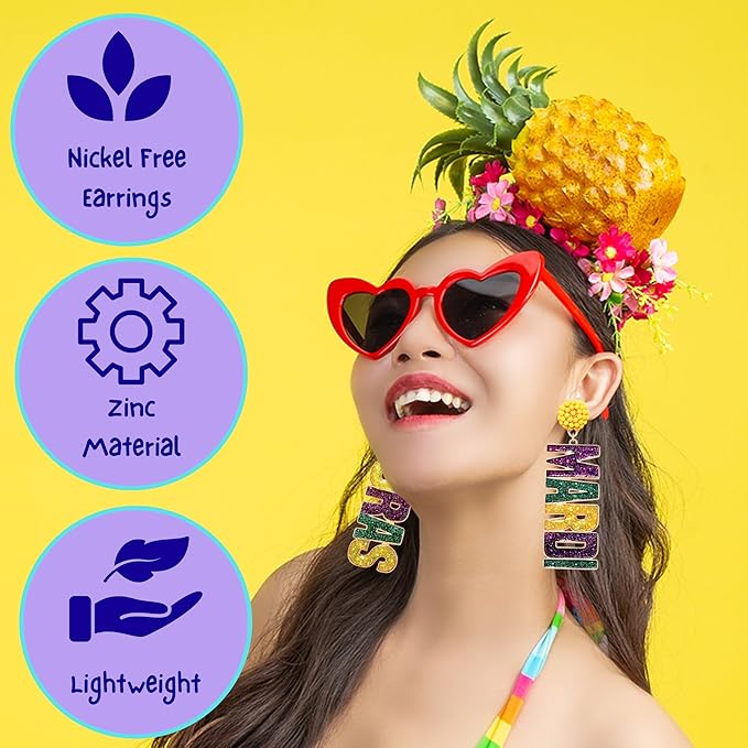 Mardi Gras Beaded Dangle Earrings for Women by 4E&#x27;s Novelty - Festival Accessories and Fashion Jewelry