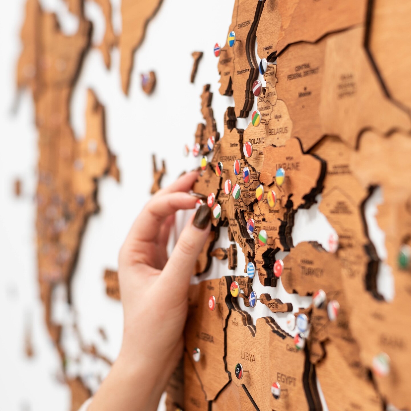 Living Room Decor, 3D World Map Wall Art, Travel Map, Housewarming Gift for the Home, Enjoy The Wood