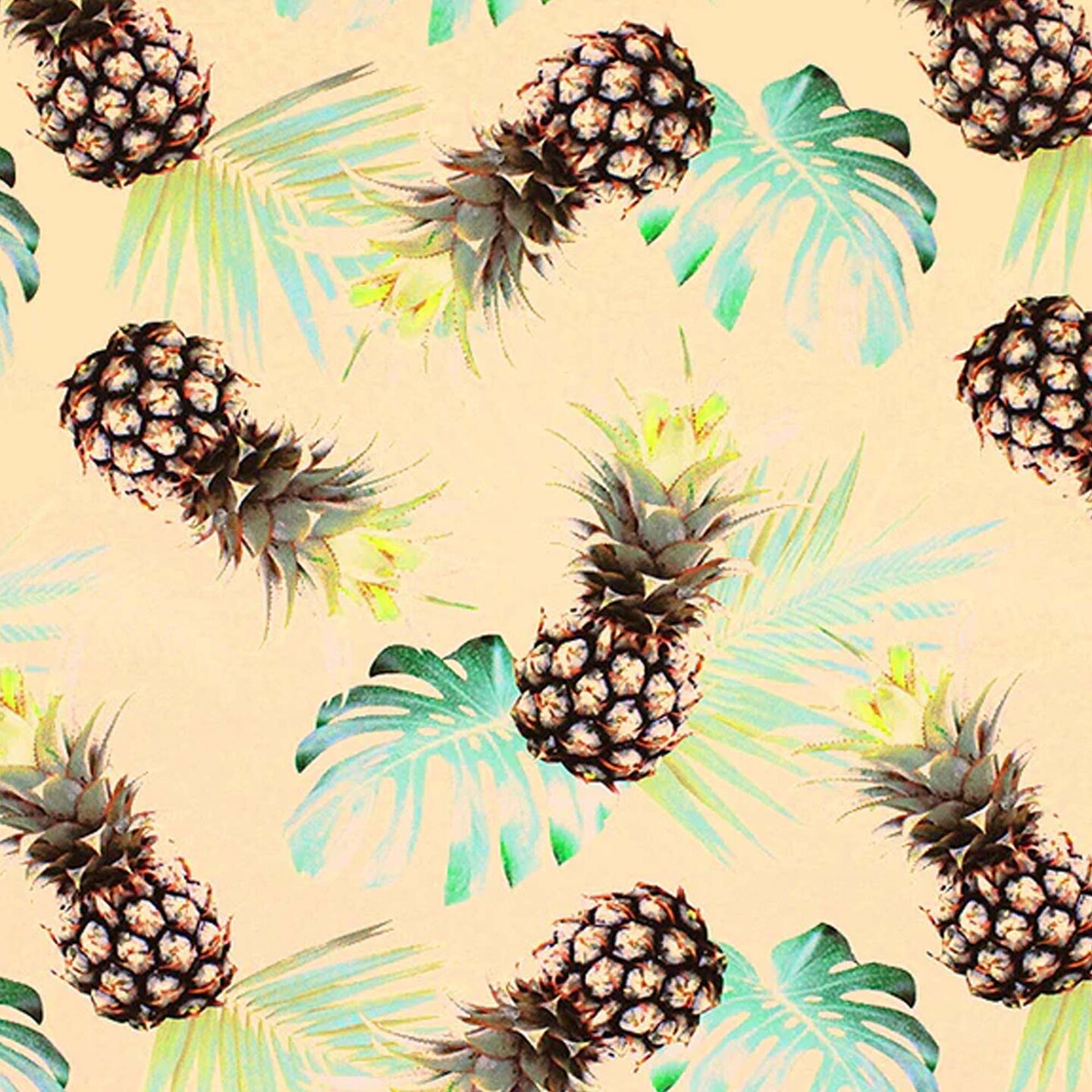 82% Nylon & 18% Spandex Polaroid Pineapples Printed Spandex Fabric 55/56” Width