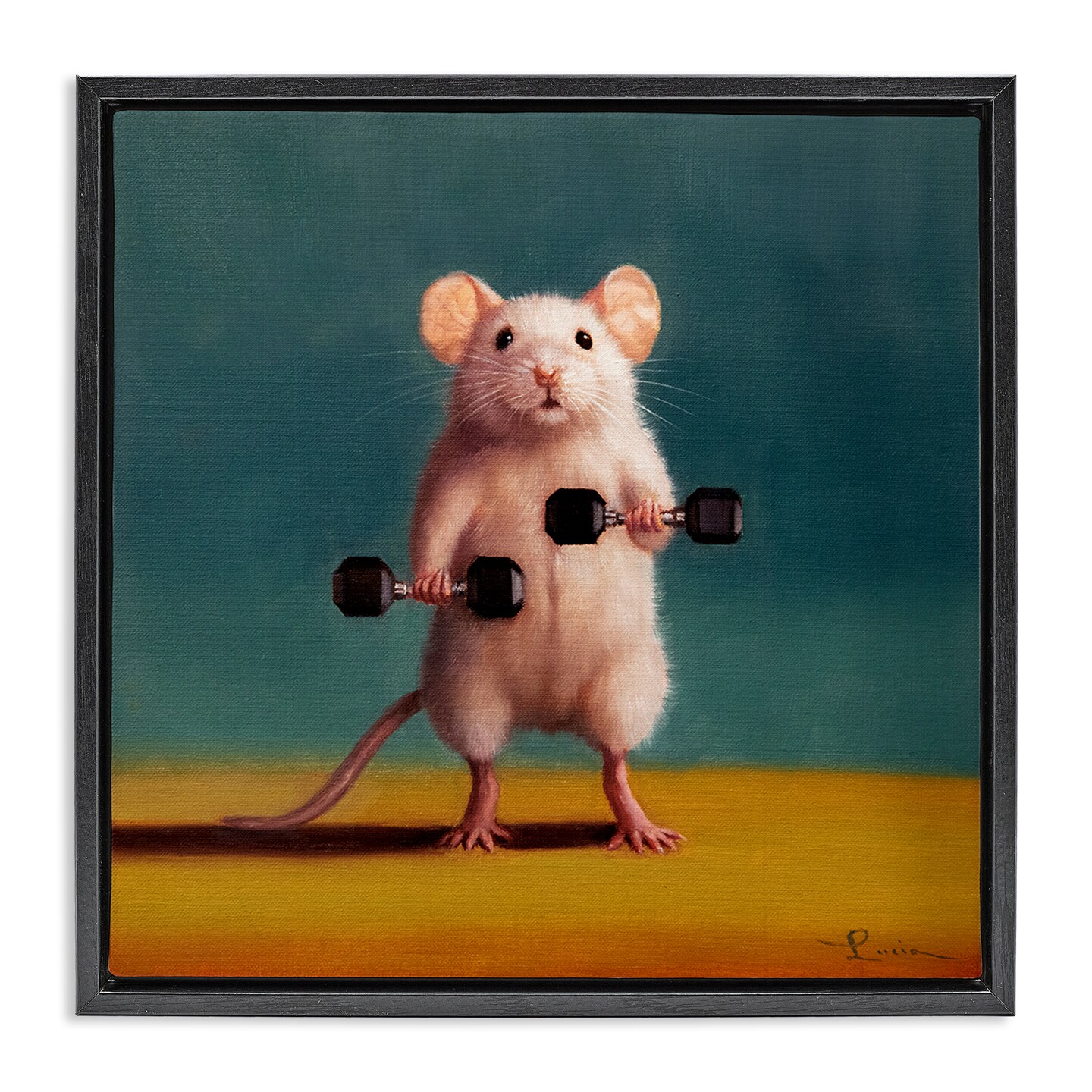 Stupell Industries Weight Lifting Mouse Framed Floater Canvas Wall Art Design by Lucia Heffernan