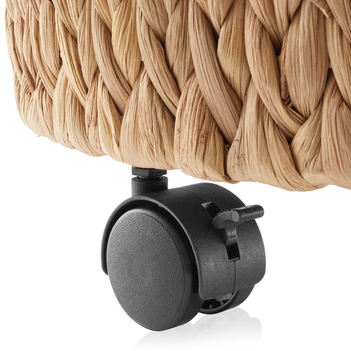 Casafield Round Rolling Storage Basket with Lid, Handwoven Water Hyacinth Rolling Hamper Storage Bin on Wheels for Living Room, Bedroom, Bathroom, Laundry