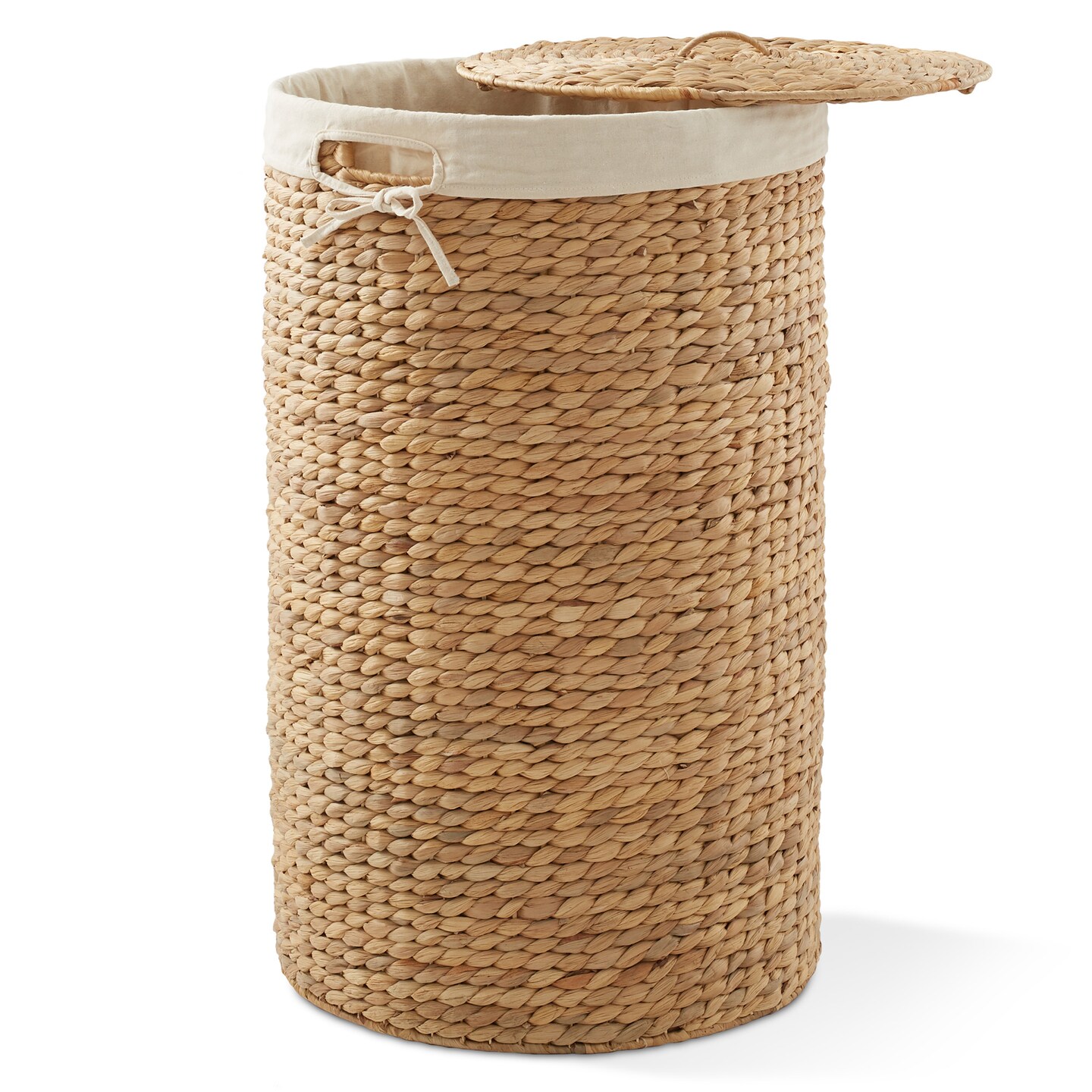 Casafield Round Laundry Hamper with Lid and Removable Liner Bag, Woven Water Hyacinth Wicker Laundry Basket for Clothes and Towels