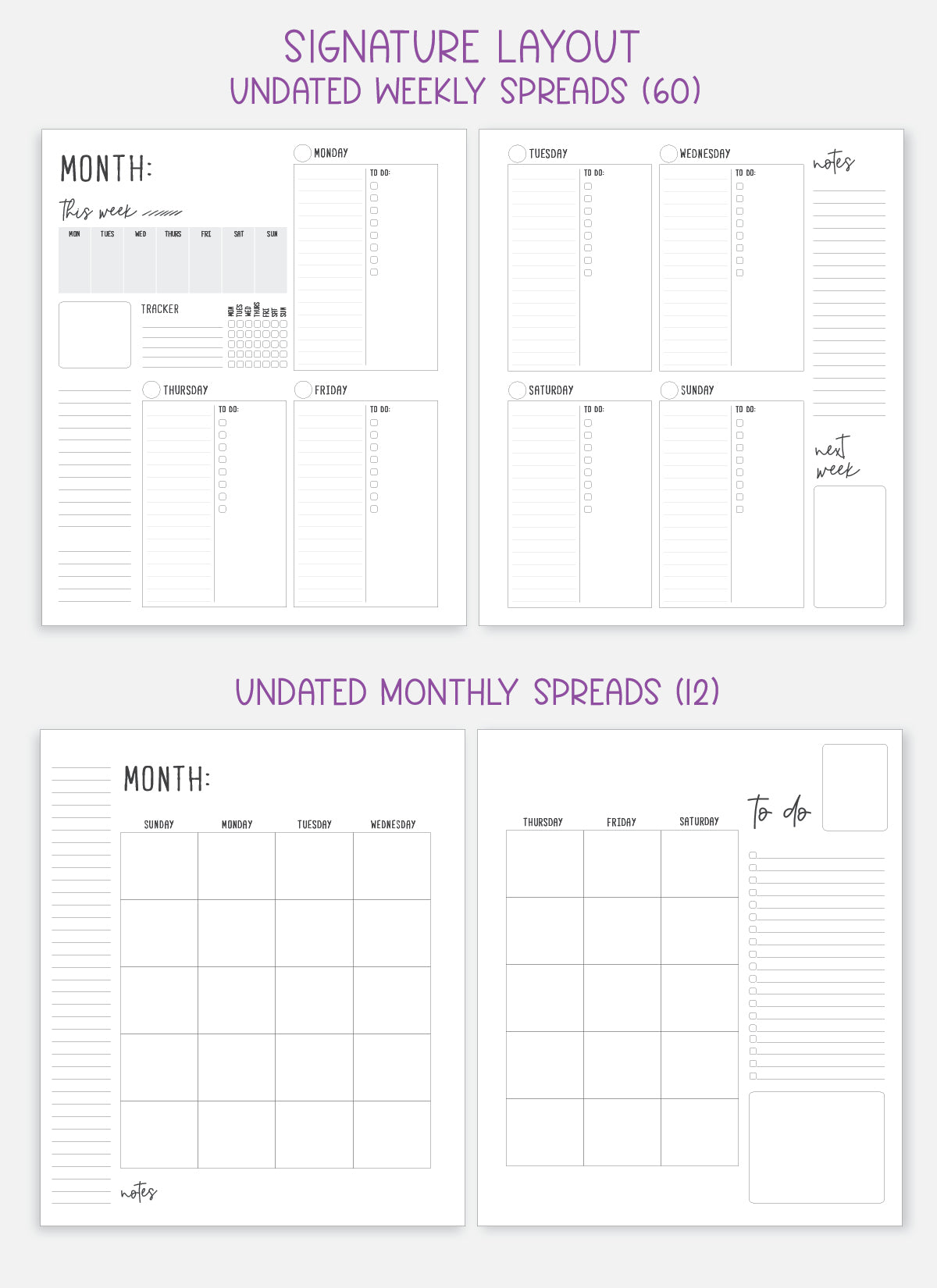 Undated Planner - Signature Layout, Spiral Bound - &#x22;Butterfly Doodles&#x22; (#009)