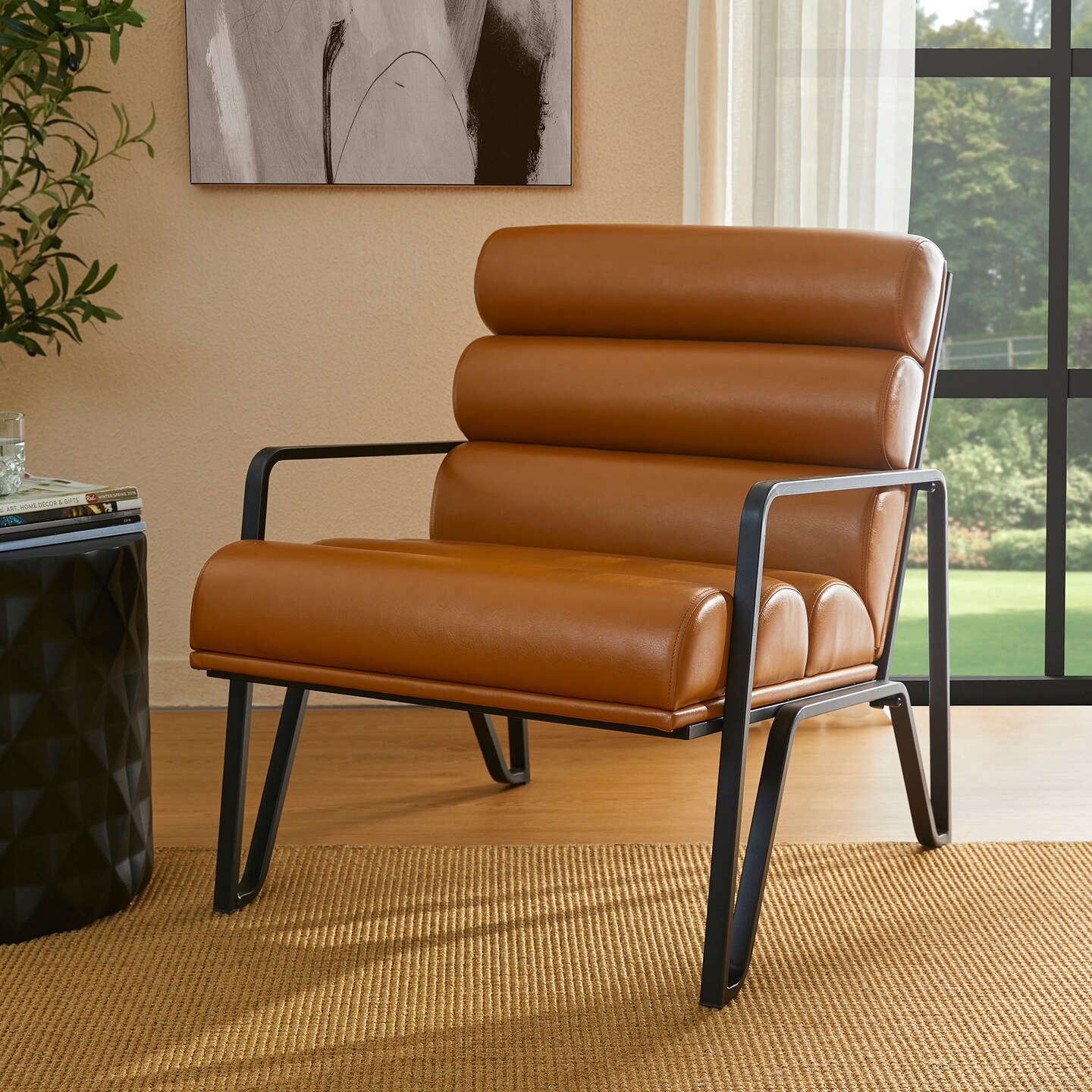 26.75&#x22;W Modern Comfy PU Leather Accent Chair with Metal Frame