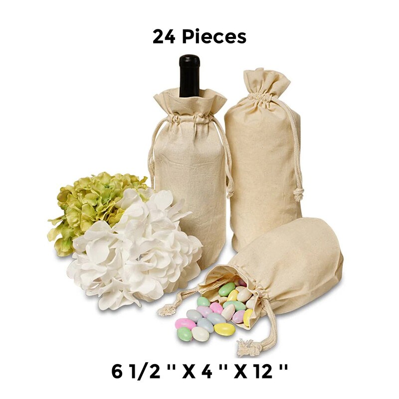 Spacious Round Bottom Cotton Muslin Bag 6 1/2&#x22; x 4&#x22; x 12&#x22;