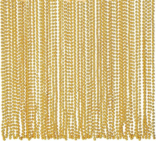 4E's Novelty 72 Pack Gold Beads Necklaces Bulk for St Patricks Day Beads Mecklace, Mardi Gras Beads, Great for Pirate Themed Party Supplies, Gatsby Roaring 20's 1920s Accessories Favors