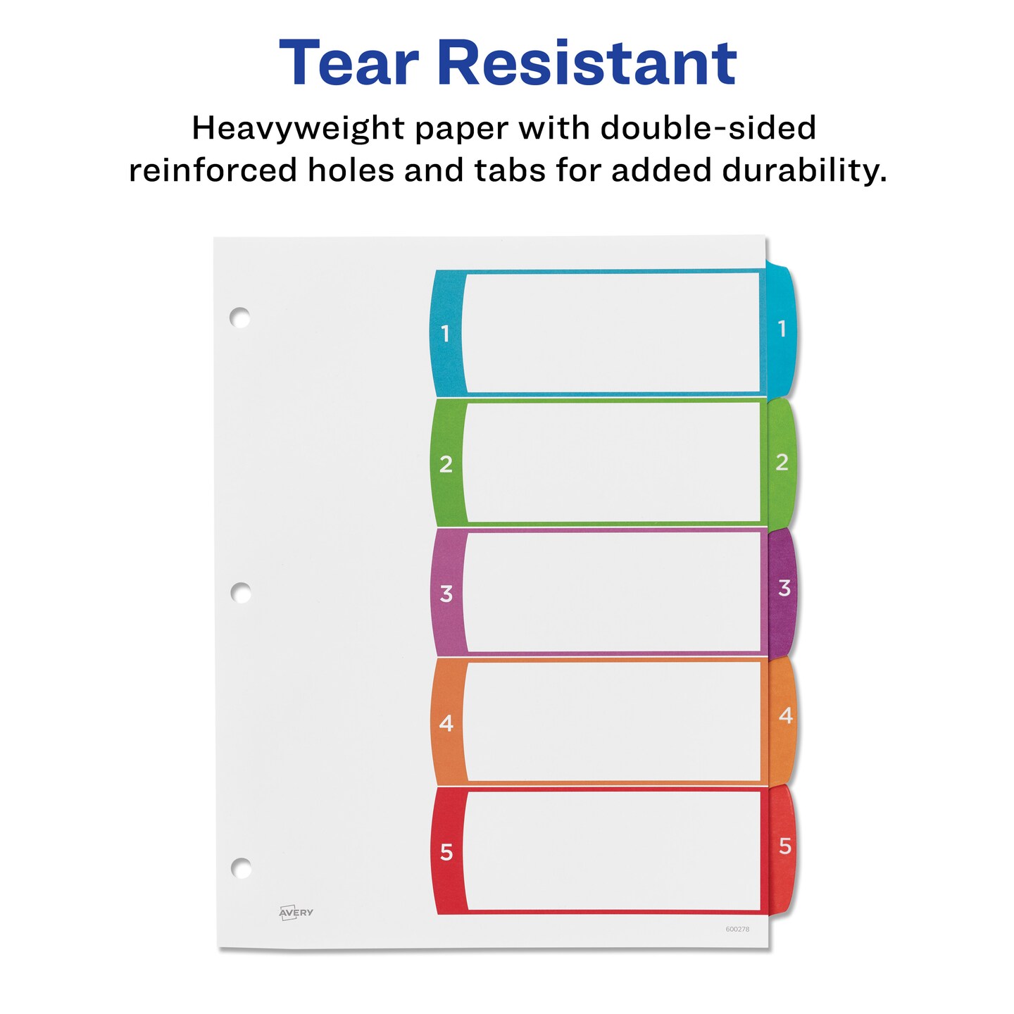 Avery 5 Tab Dividers for 3 Ring Binders, Customizable Table of Contents, Multicolor Tabs, 5 Packs, 5 Sets Total (11840)