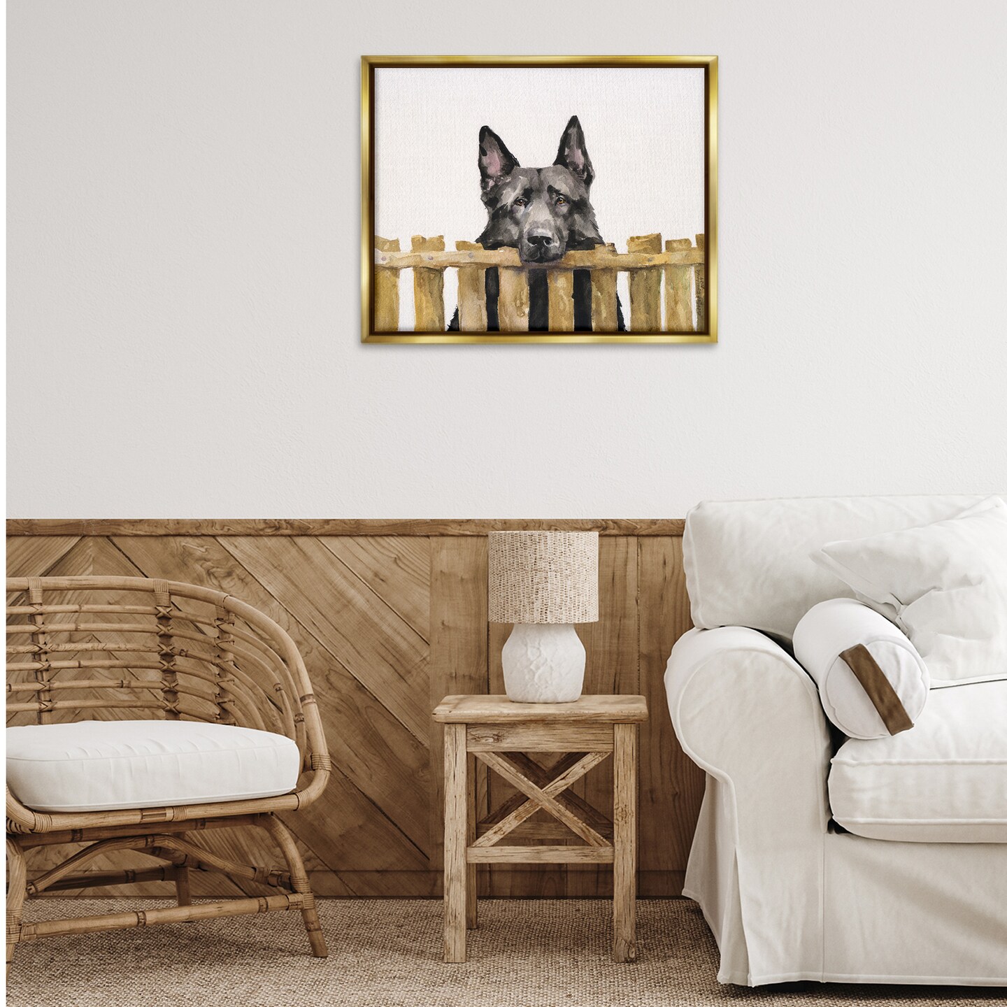 Stupell Industries Black German Shepherd Framed Floater Canvas Wall Art Design by George Dyachenko