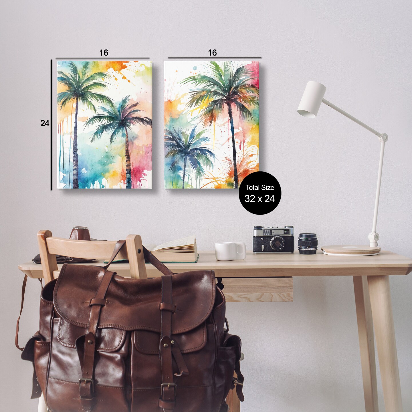 Stupell Industries Watercolor Splash Towering Palms 2 pc Canvas Wall Art Set Design by Kim Allen