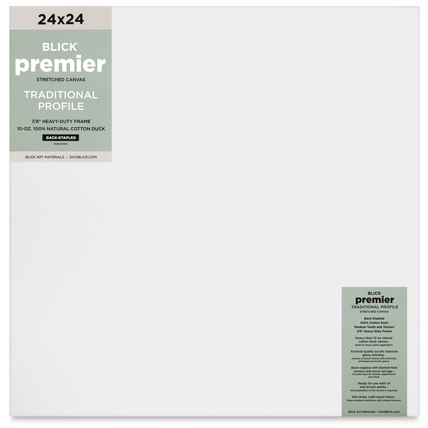 Blick Premier Stretched Cotton Canvas - Traditional Profile, Back-Stapled, 24&#x22; x 24&#x22;