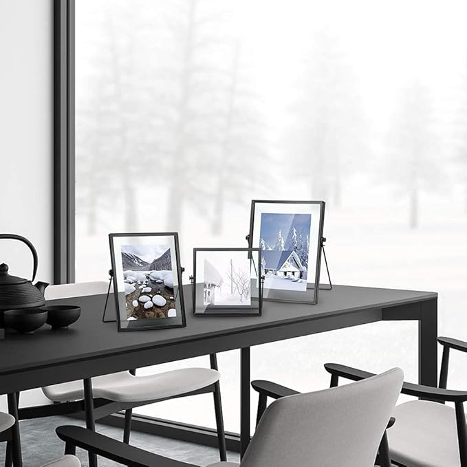 Set of 3 Glass Picture Frame, Collection Simple Metal Floating Frame with Glass Cover Includes 4x4, 4x 6, 5x7