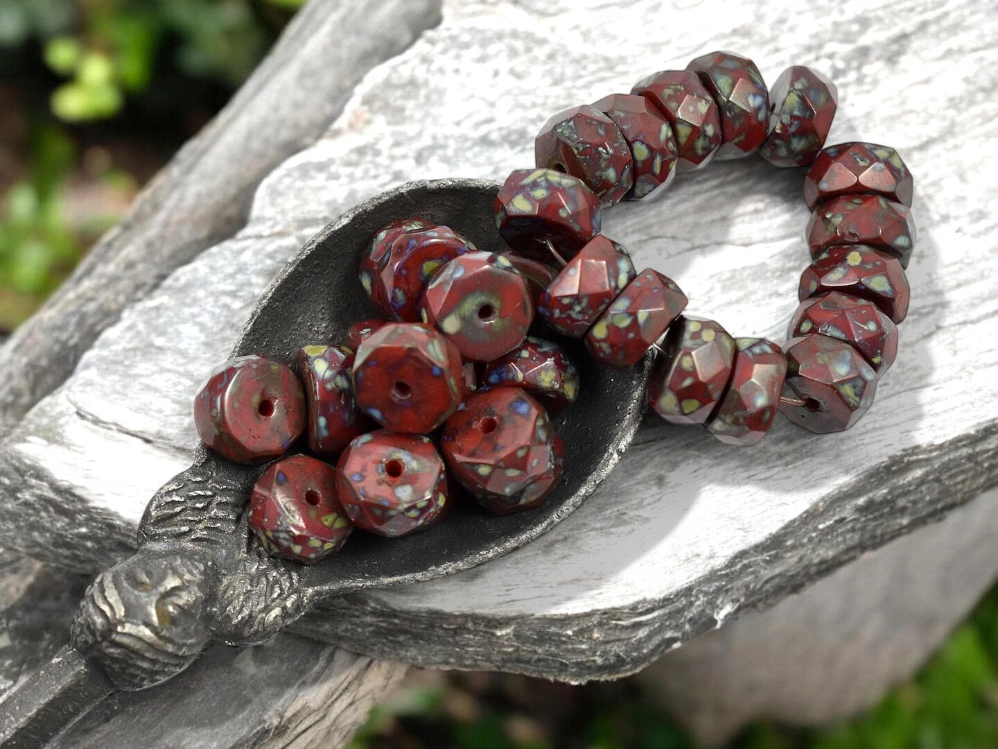 *15* 4x6mm Opaque Red Picasso Fire Polished Rondelle Heishi Beads